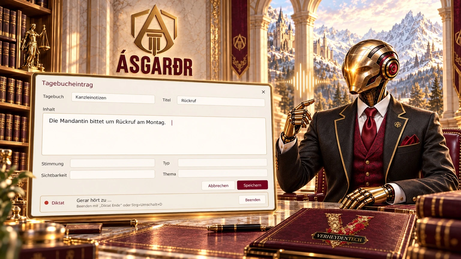 Gerar präsentiert Ásgarðr 4.1: Halten Sie Gedanken fest, solange sie frisch sind. Marketingillustration, kein Produkt-Screenshot.