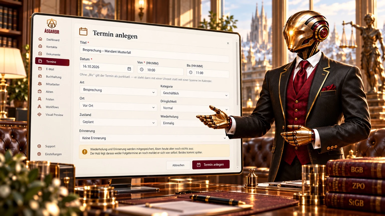 Gerar präsentiert Scheduler: Ein Termin ist mehr als eine Uhrzeit. Marketingillustration, kein Produkt-Screenshot.